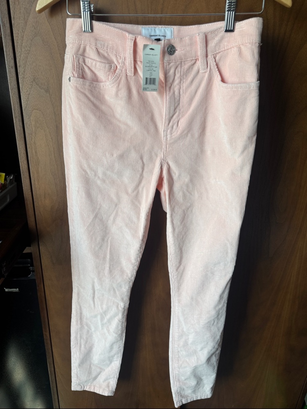 Current/Elliott Chrystal Pink High-Waist Corduroy Pants